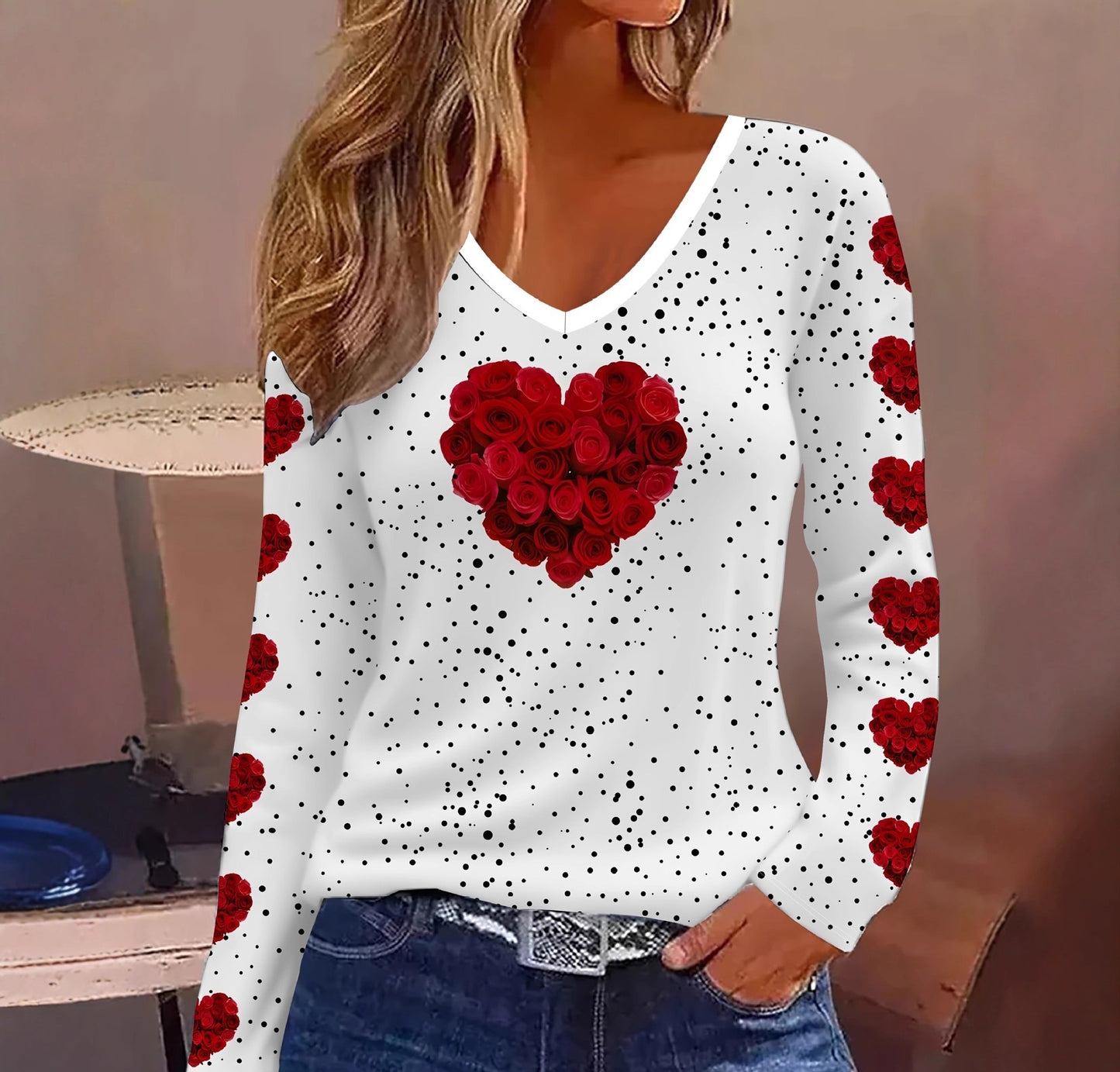 Floral Print Comfortable Casual Women's V-neck T-shirt
