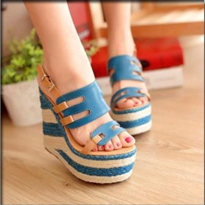 Straw Wedge Anti Slip Platform High Heel Platform Roman  Sandals
