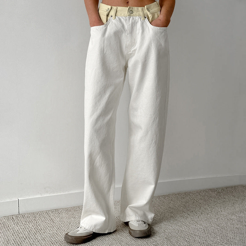 Pure Cotton Contrast-color Straight Loose Casual Pants