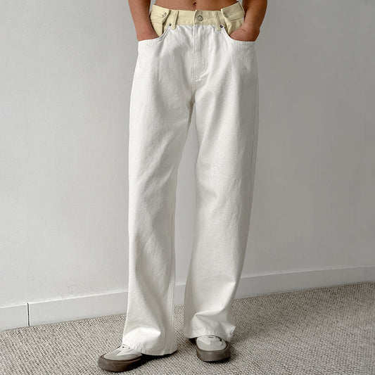Pure Cotton Contrast-color Straight Loose Casual Pants