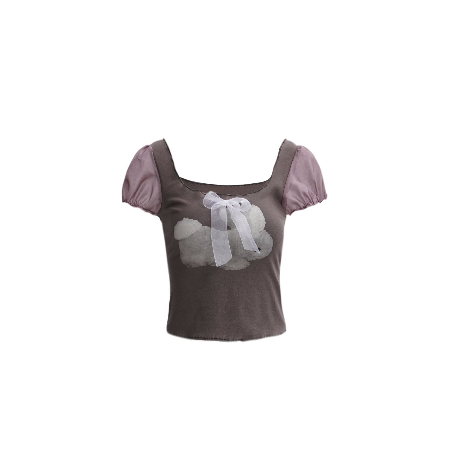 American Y2g Hot Girl Square Collar Rabbit Printed Puff Sleeve Short Sleeve