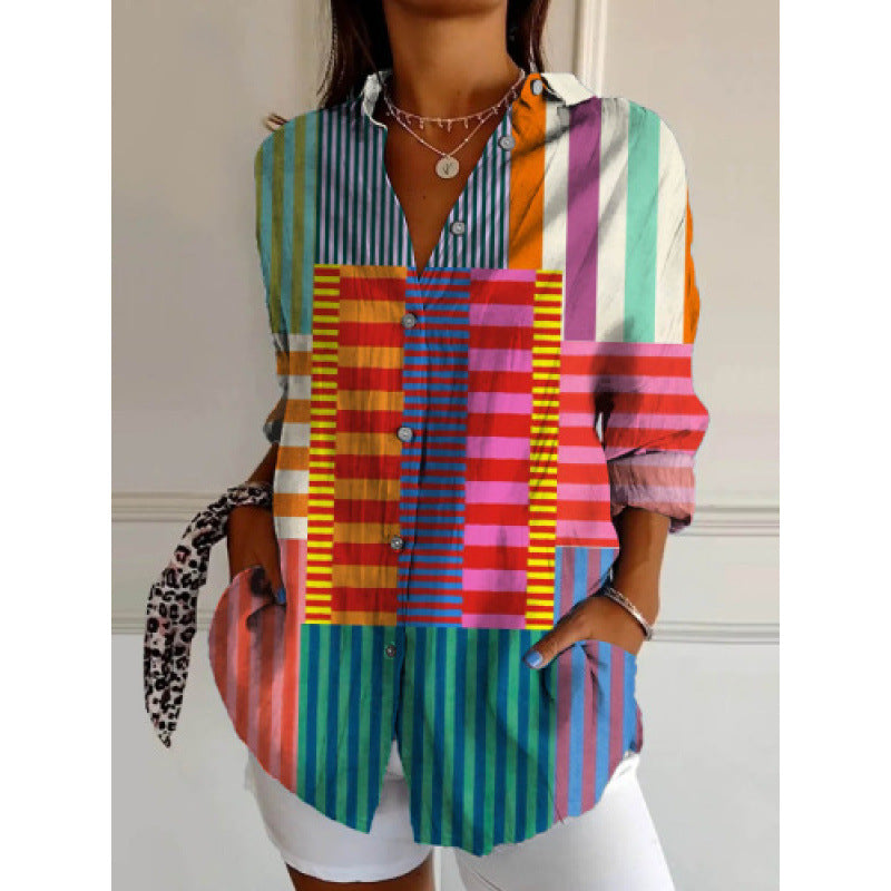 Womens Trendy Long-sleeve Printed Maxi Shirt