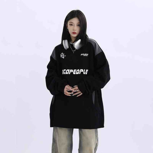 Racing Element Round Neck Long Sleeve Sweater Loose Couple's Tops