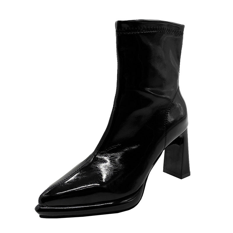Thick-heeled Fashion Heighten Elastic High-heeled Martin Boots