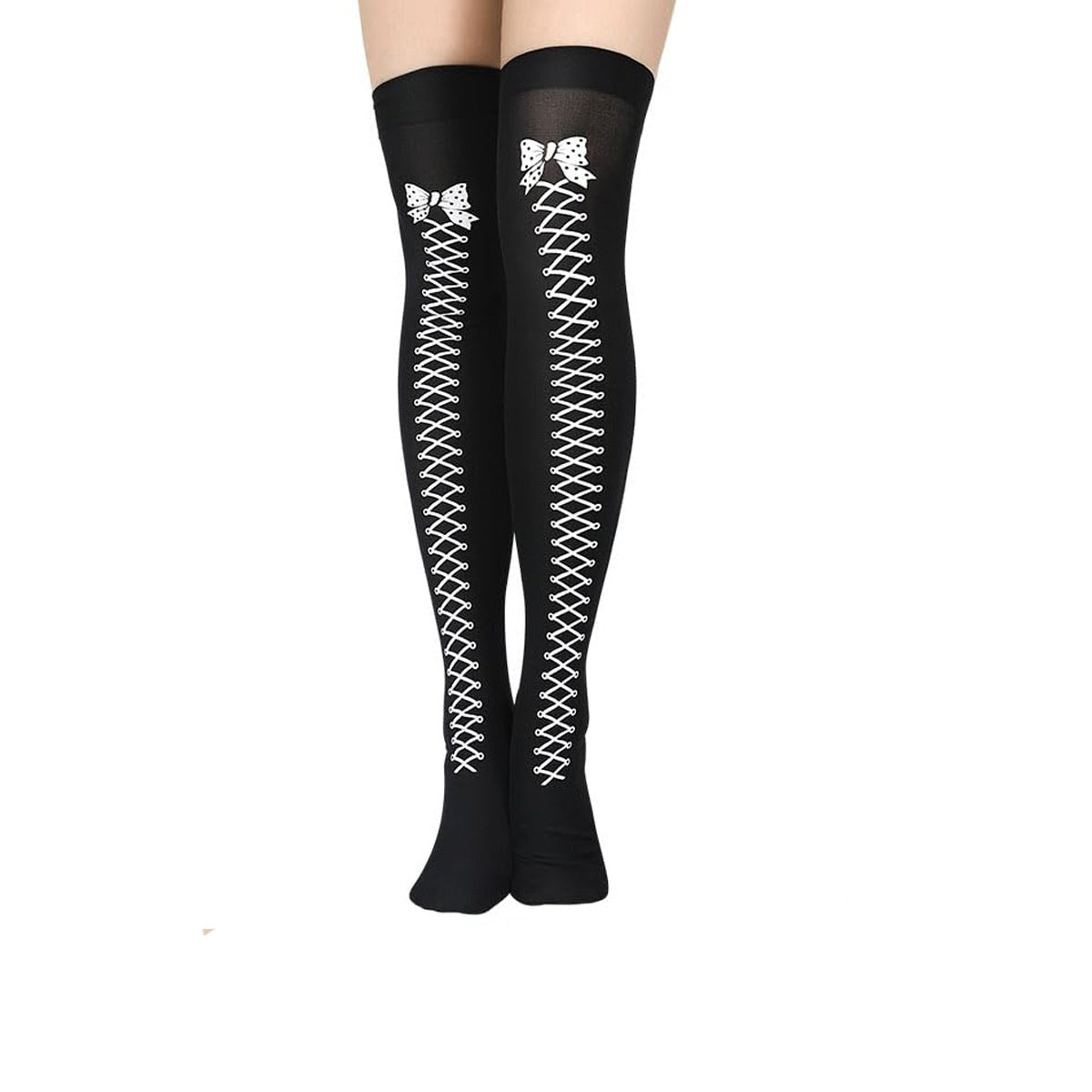 Halloween Printing Craft Spider Web Bat Skull Castle Pattern Over The Knee Stockings