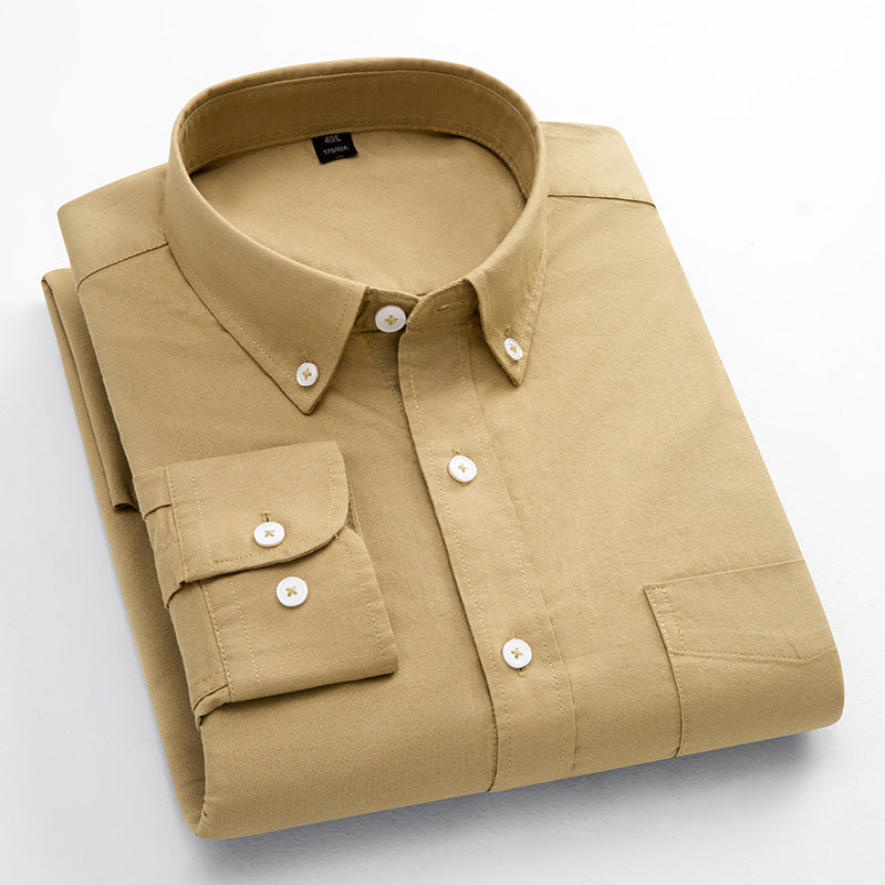 Mens Pure Cotton Solid-Color Breathable Oxford Shirt