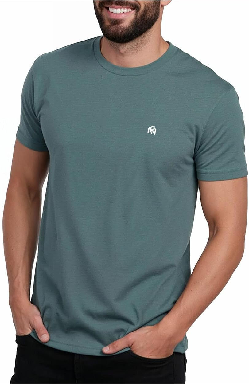 Mens T Shirt with Logo - Short Sleeve Crew Neck Soft Fitted Tees S - 4XL Fresh Classic Basic Tshirts