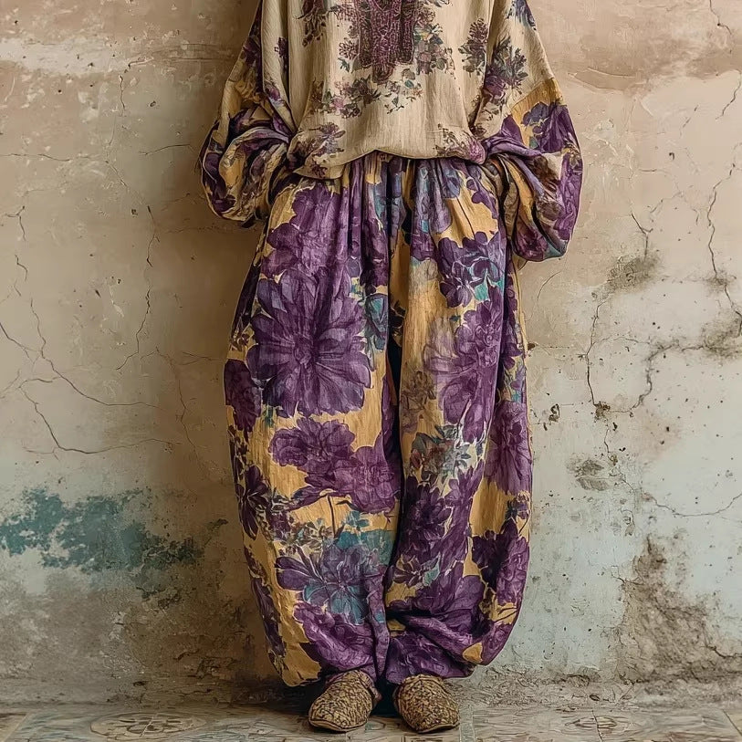 Retro Positioning Floral Women's Loose Casual Suit