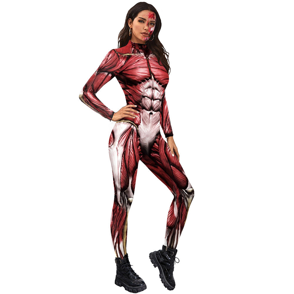 Red Body Muscle Print Bodysuit