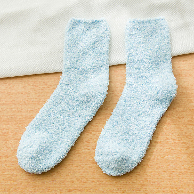Women's Coral Cashmere Socks Solidcolor Mid-calf Length Terry