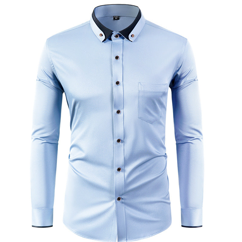 Skjorte til mænd med farveeffekt, krave-design, ensfarvet og slim fit