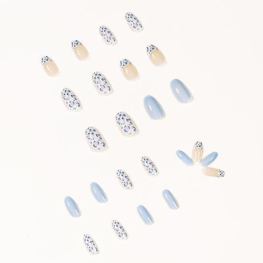 Cream White Baby Blue Short Ballet Fake Nail Patch
