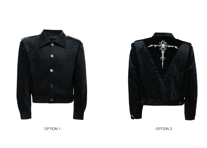 Heavy Rivet Embroidered Design Leather Short Jacket