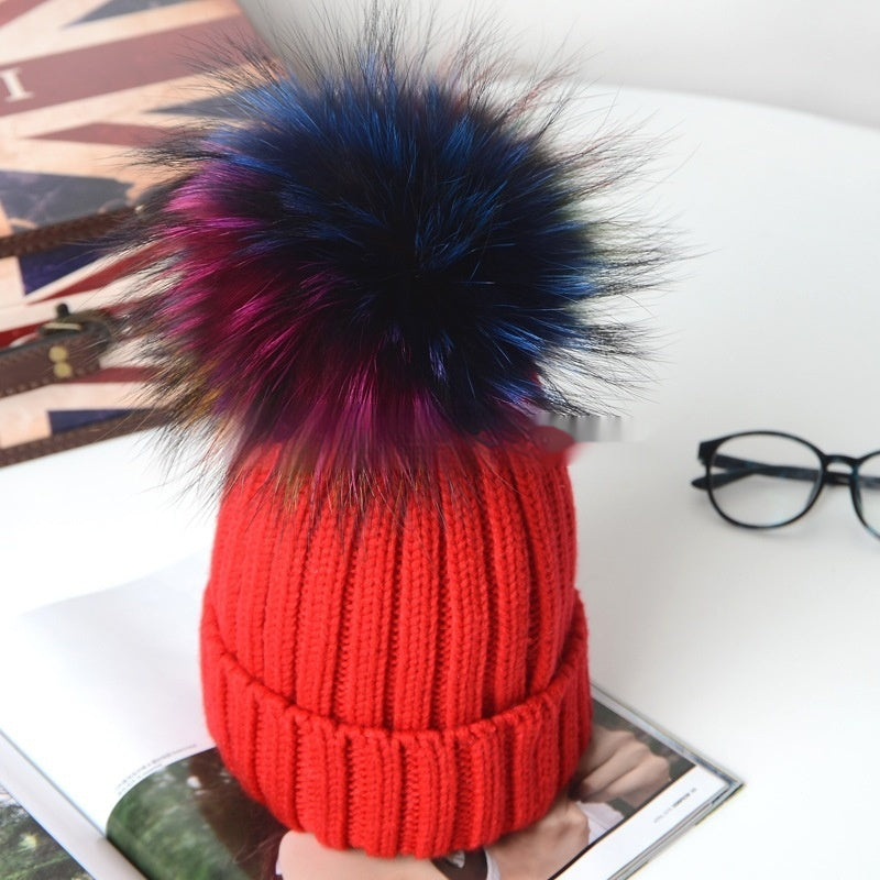 Autumn And Winter Pom-pom Wool Hat Raccoon
