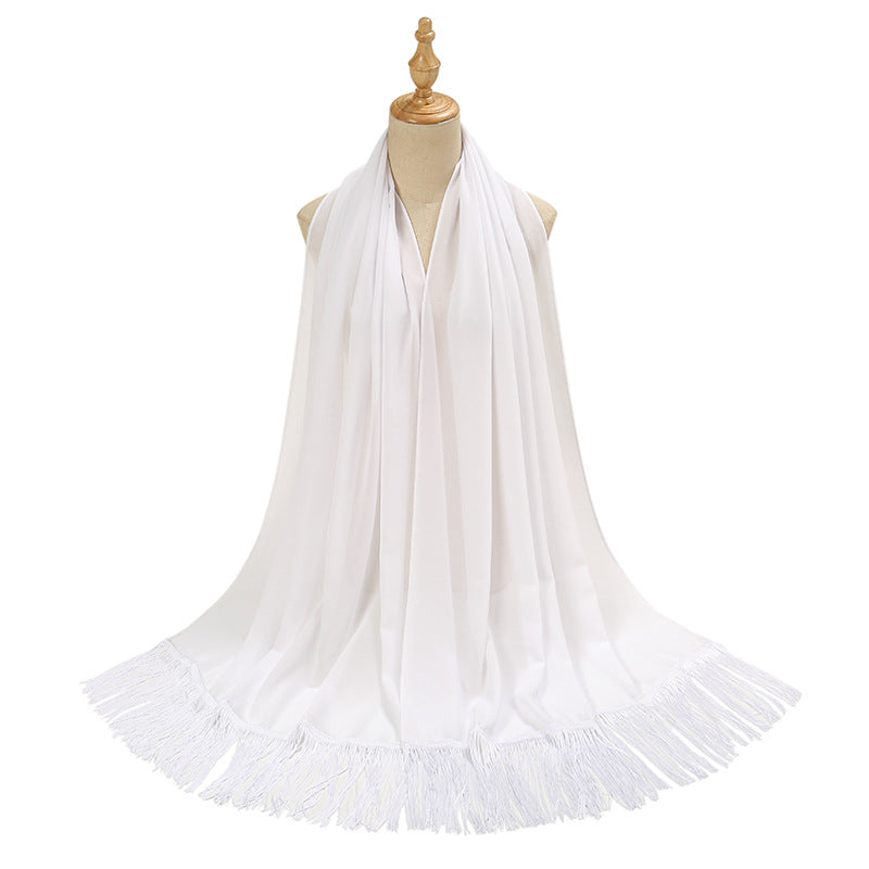 Pearl Chiffon Bubble Towel Long Fringe Decorative Scarf