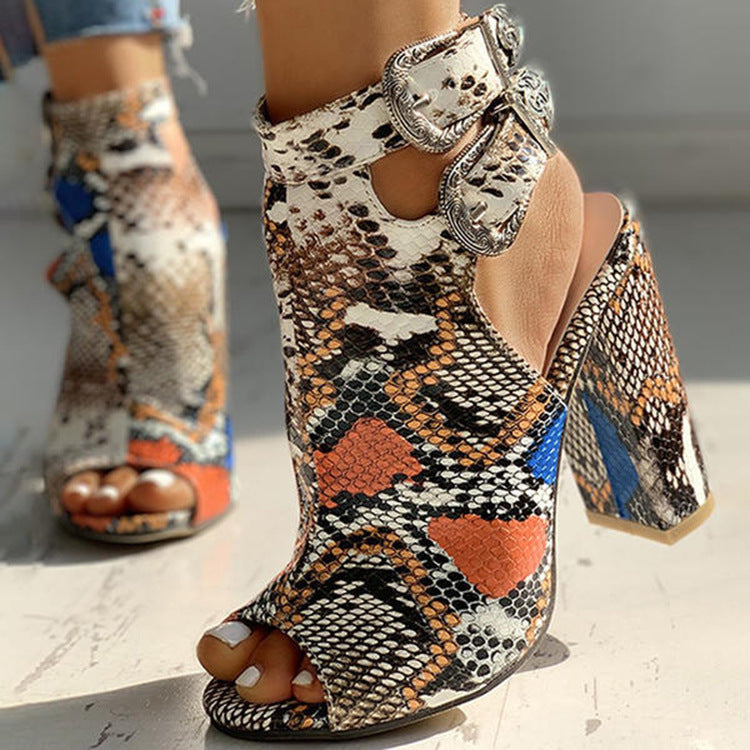 Large Size Female Sandals With High Thick Heels Behind Fish Mouth
