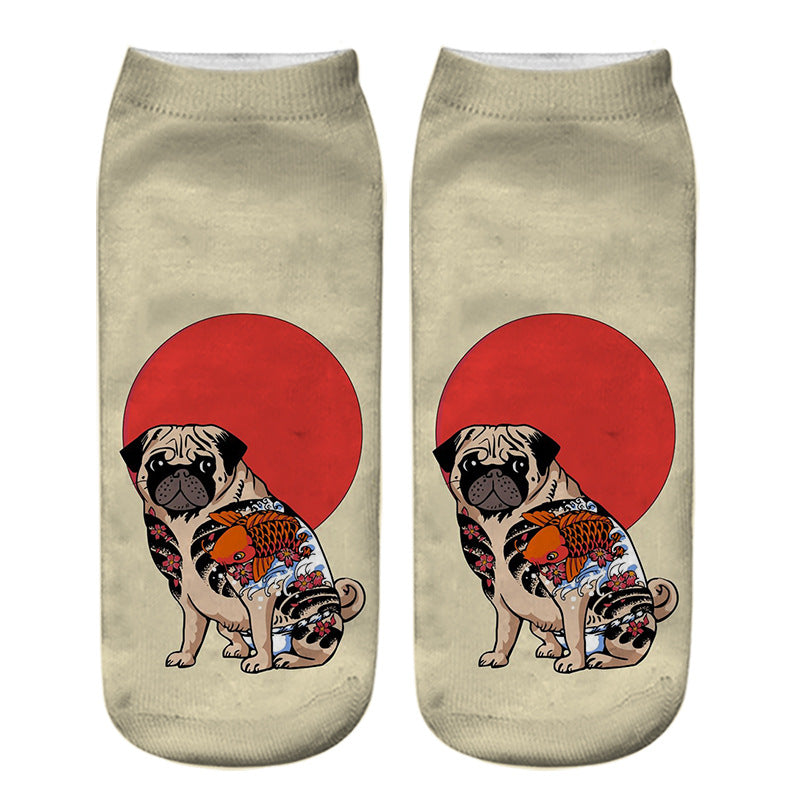 Dog PUG cartoon 3D printing socks