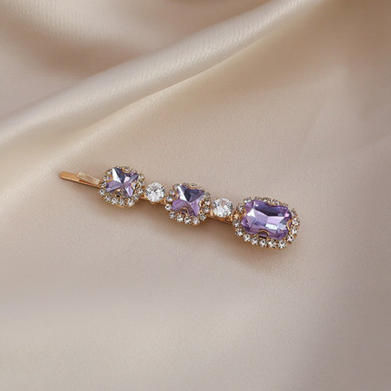 Vintage Sweet Purple Rhinestone Pearl Hairpin