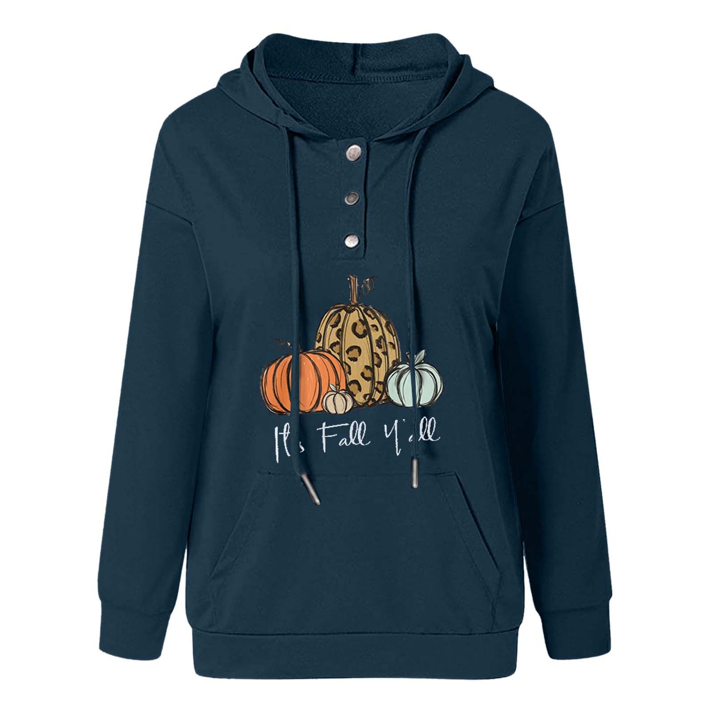 Loose Casual Hooded Drawcord Pocket Button Guard