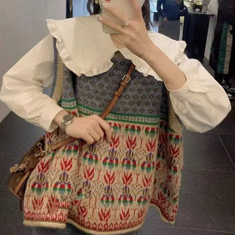 Artistic Retro Vest Sweater Women's Sleeveless Loose Pullover Sweater