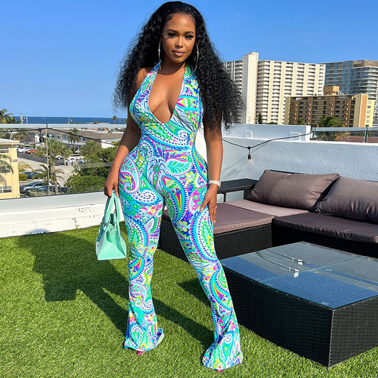 Women's Halterneck Printed Trousers Jumpsuit
