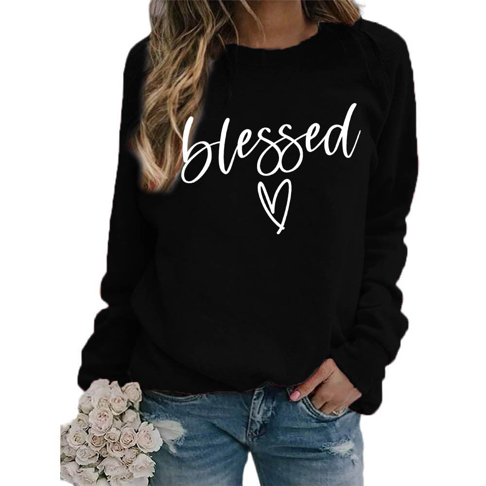 Love Print Round Neck Women's Top