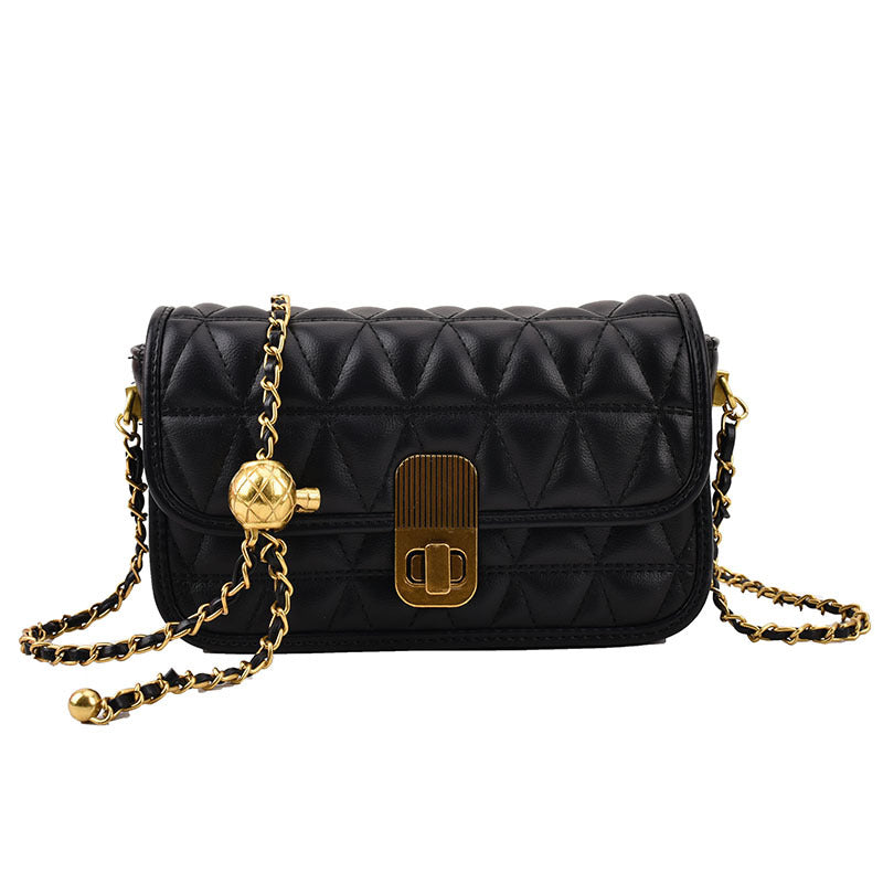 Diamond Lattice Embroidery Thread Female Metal Ball One Shoulder Chain Bag