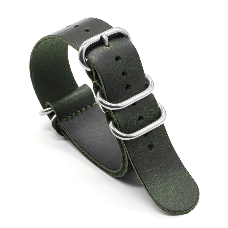 Five-Ring Cowhide Burst Crack Crazy Horse Oil Strap