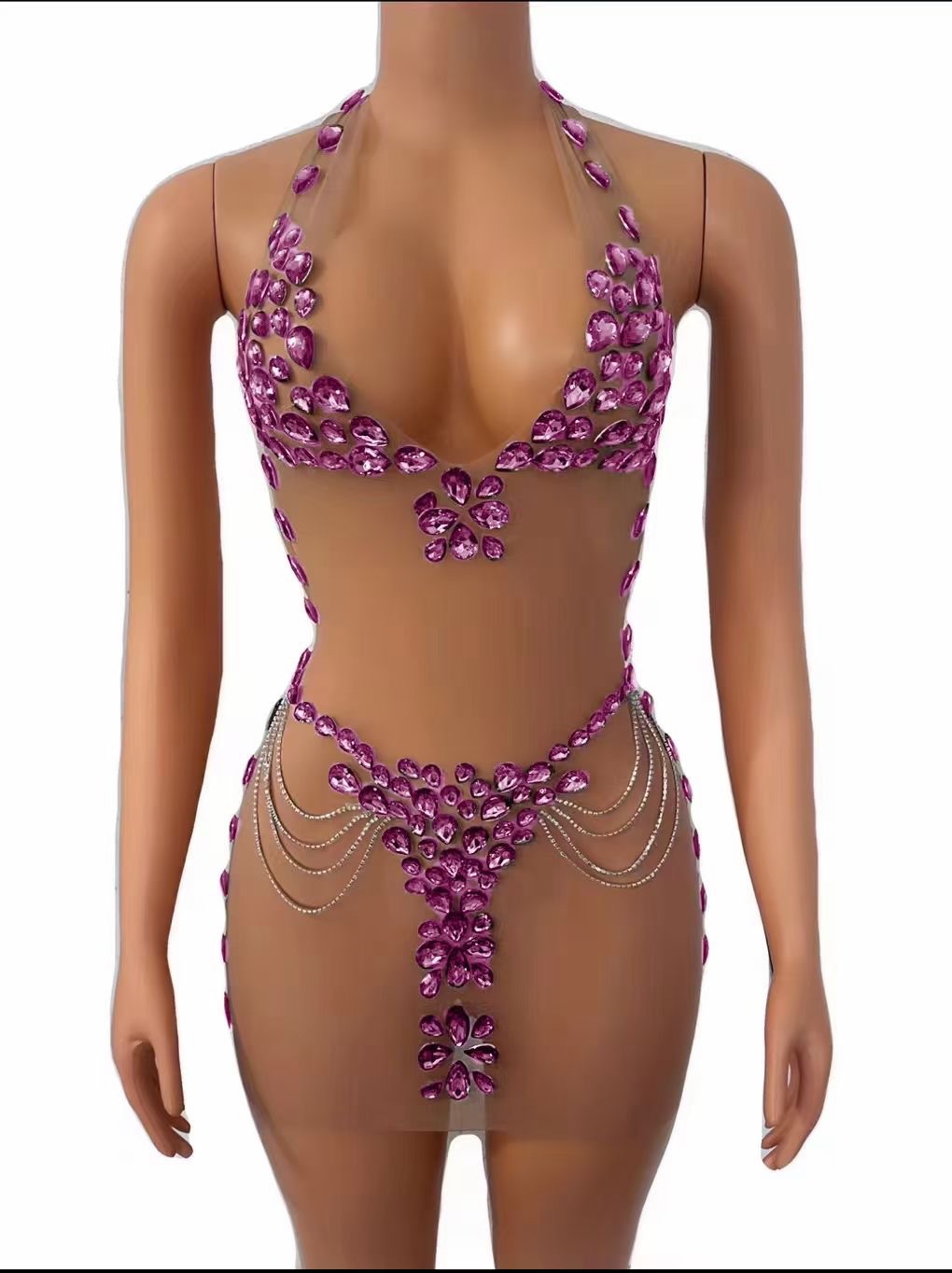 Women's Fashionable See-through Rhinestone Dress