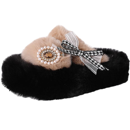 High-grade Pearl Fluffy Slippers Women's Outer Wear