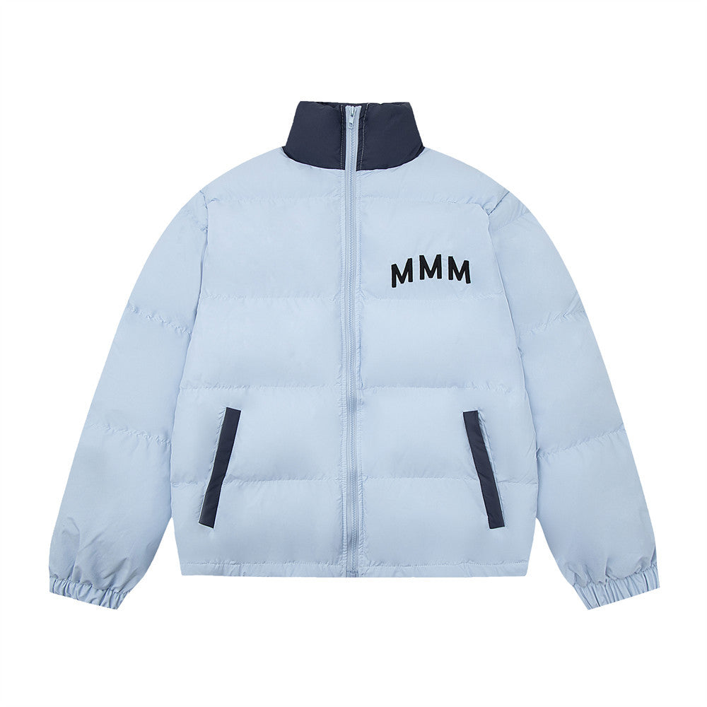Men's Winter Loose Casual Contrast Color Stand Collar Cotton Coat Jacket