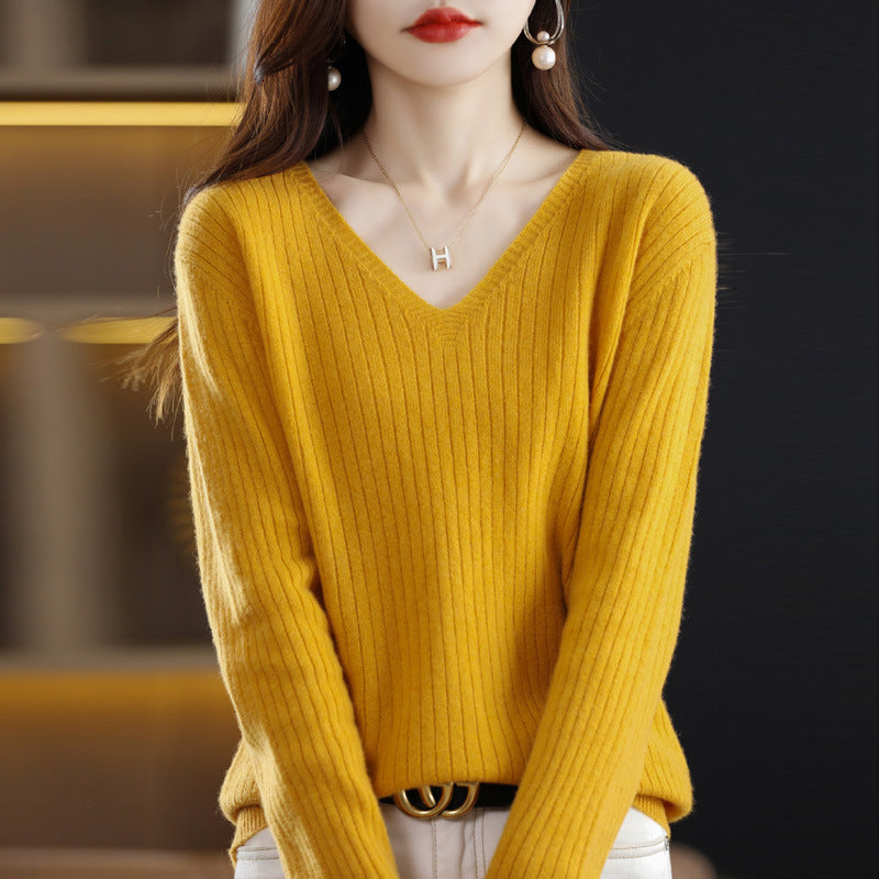 Women's Knitwear V-neck Pullover Base Drawstring Plus Size Short Sweater