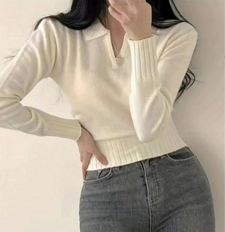 Korean Simple Slim Lapel Bottoming Knitted Sweater