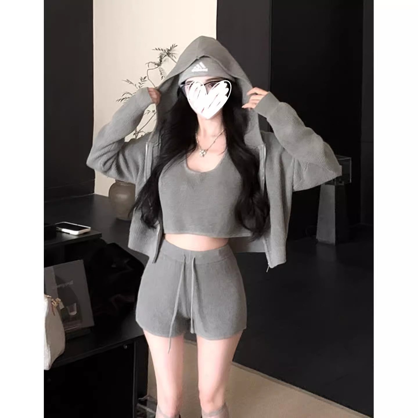 Lazy Style Design Knitted Sleeveless Hooded Cardigan For Women