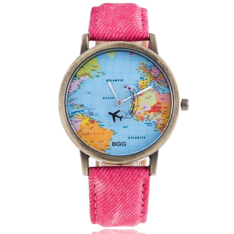 World Map Airplane Pattern Quartz Watch