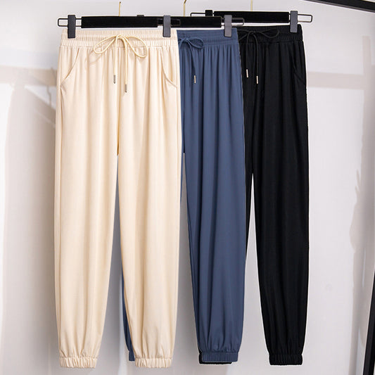 High Waist Loose Cropped Ice Silk Leggings For Women