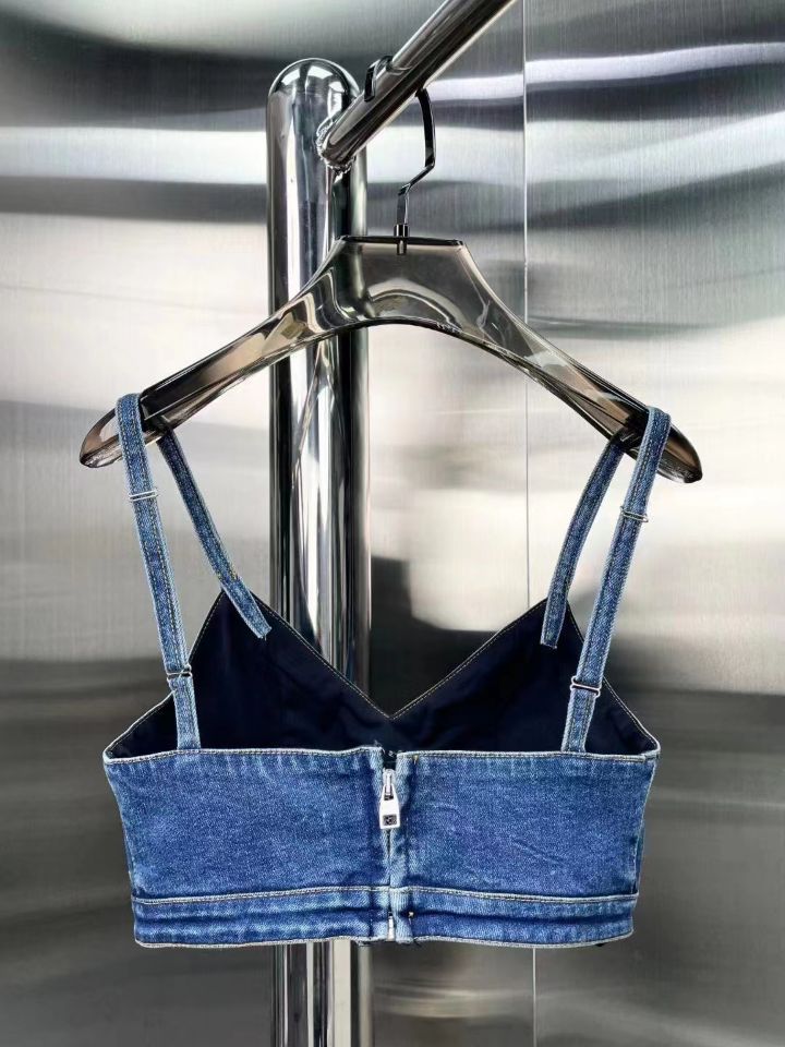 Fashion Sexy Washing Short Wrap Chest Strap Denim Vest Women