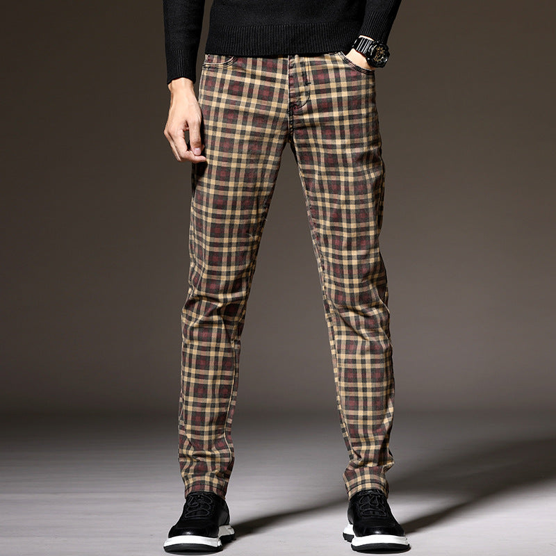Slim Fit Cotton British Plaid Trousers
