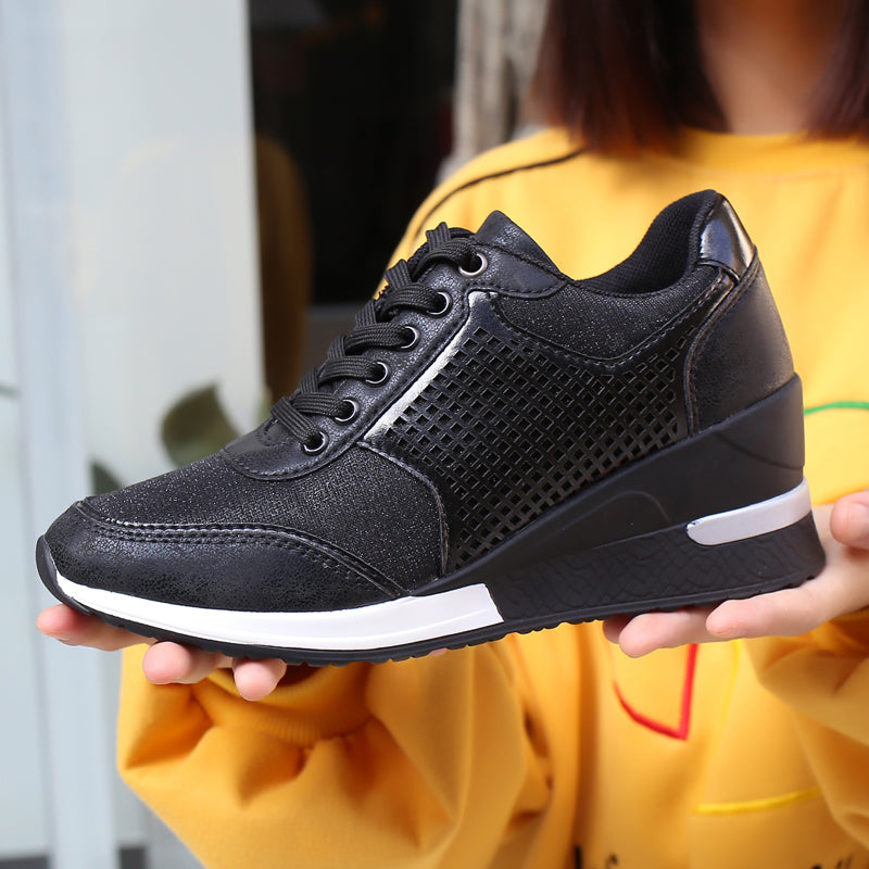 Women's Casual Wedge Heel Mesh Front Lace Up Flat Shoes