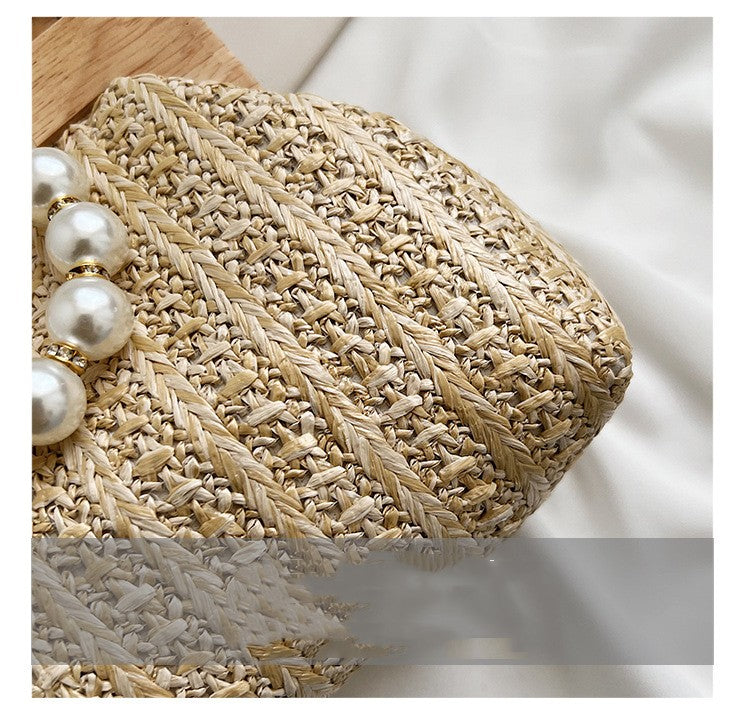 Fashion Simple Straw Pearl Chain Handbag
