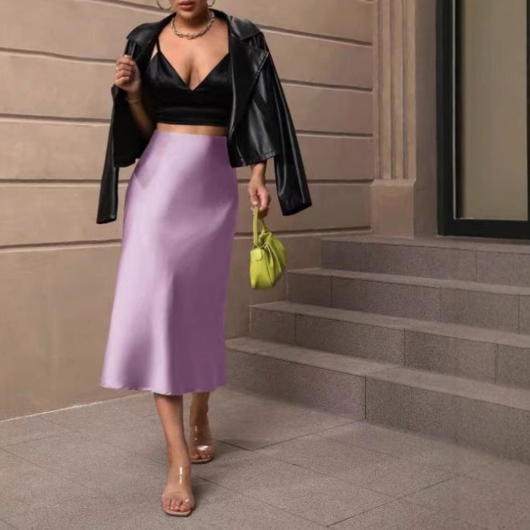 European And American Elegant Style A- Line Satin Skirt