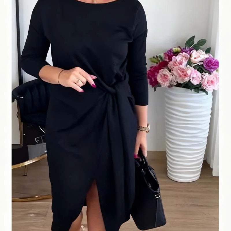 Bow-tie Strap Three-quarter Sleeve Crew-neck Dress