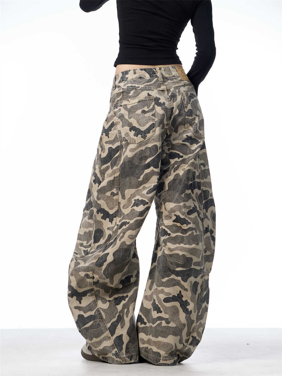 Overalls Wide-leg Pants Women's Washed Camouflage Couple Pants