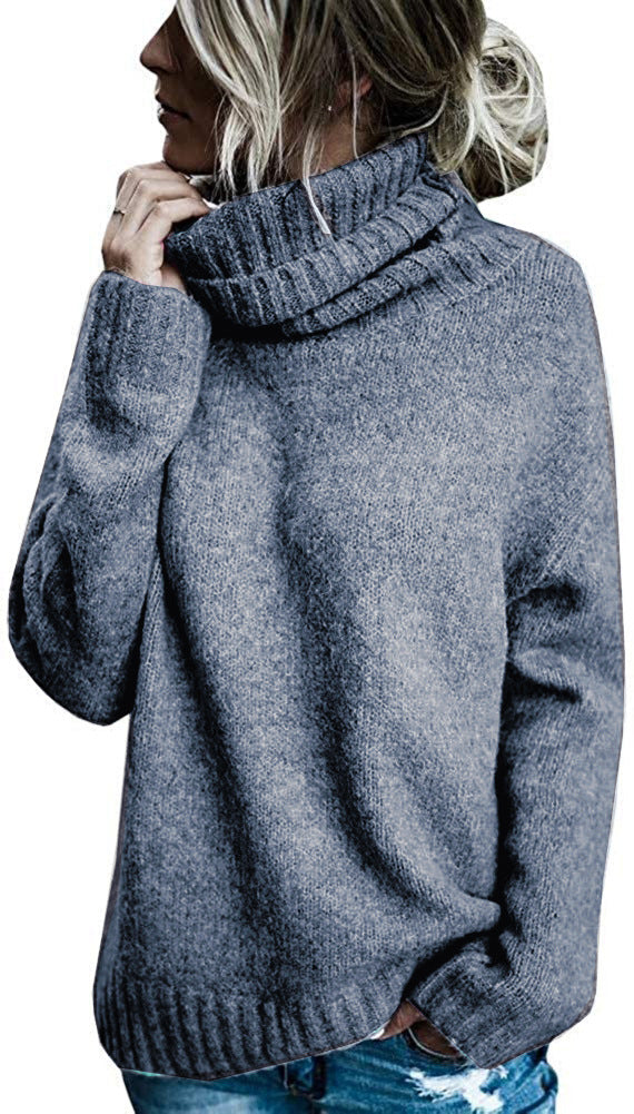 Women's Fashion Core-spun Yarn Turtleneck Long-sleeved Pullover Knitted Sweater