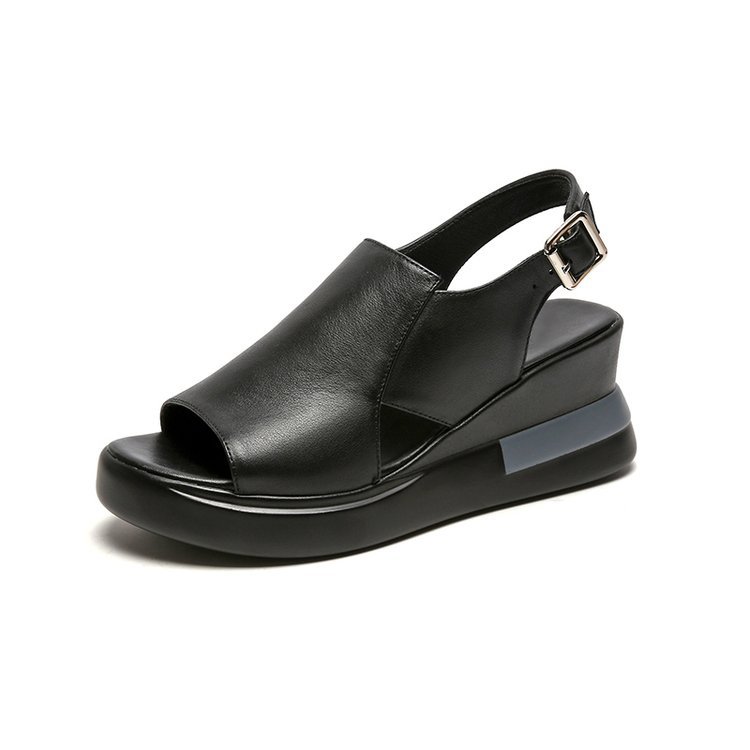 Buckle High Heel Soft Leather Soft Sole Platform Fish Mouth Sandals