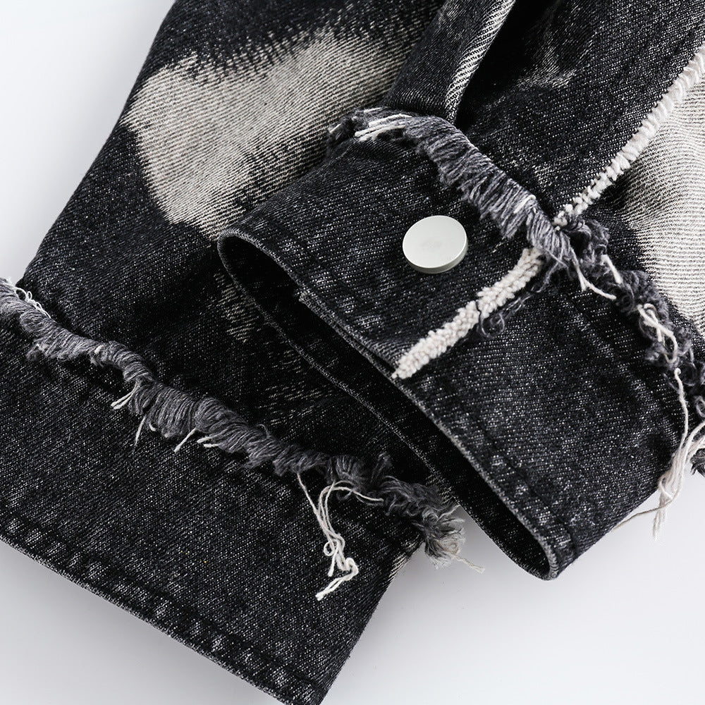 Tie-dyed Splash-ink Denim Coat For Men