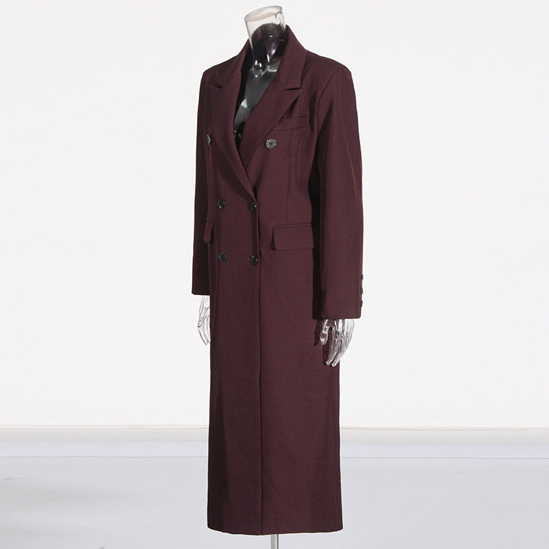 Pure Color All-matching Angola Red Long-cut Coat