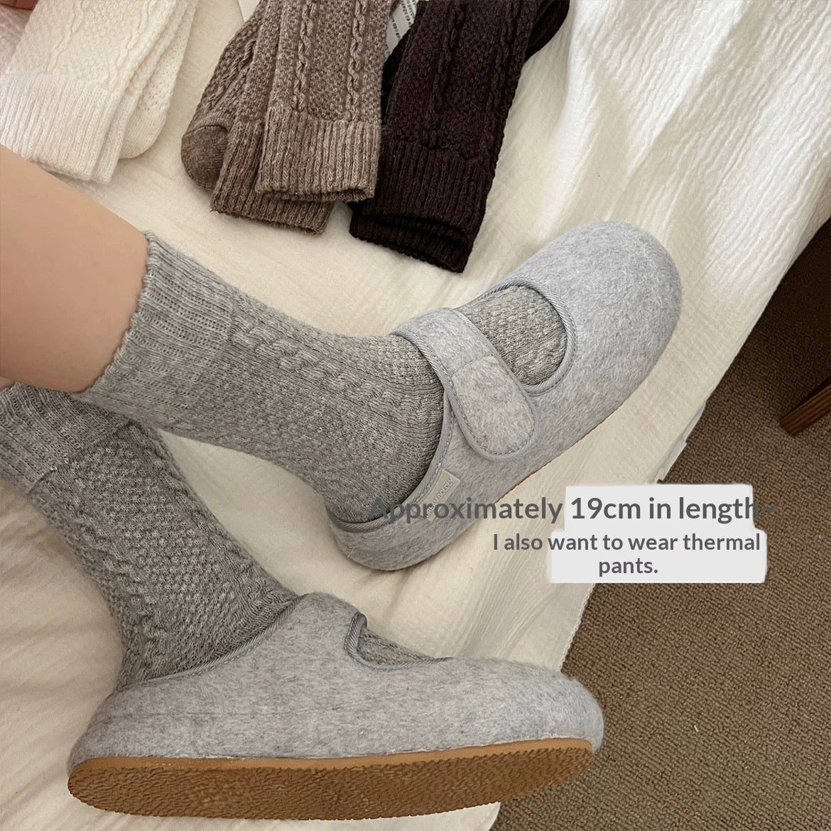 Womens Cable-Knit Wool-Blend Thickened Fleece-Lined Plush Warm Sleep Socks For Winter