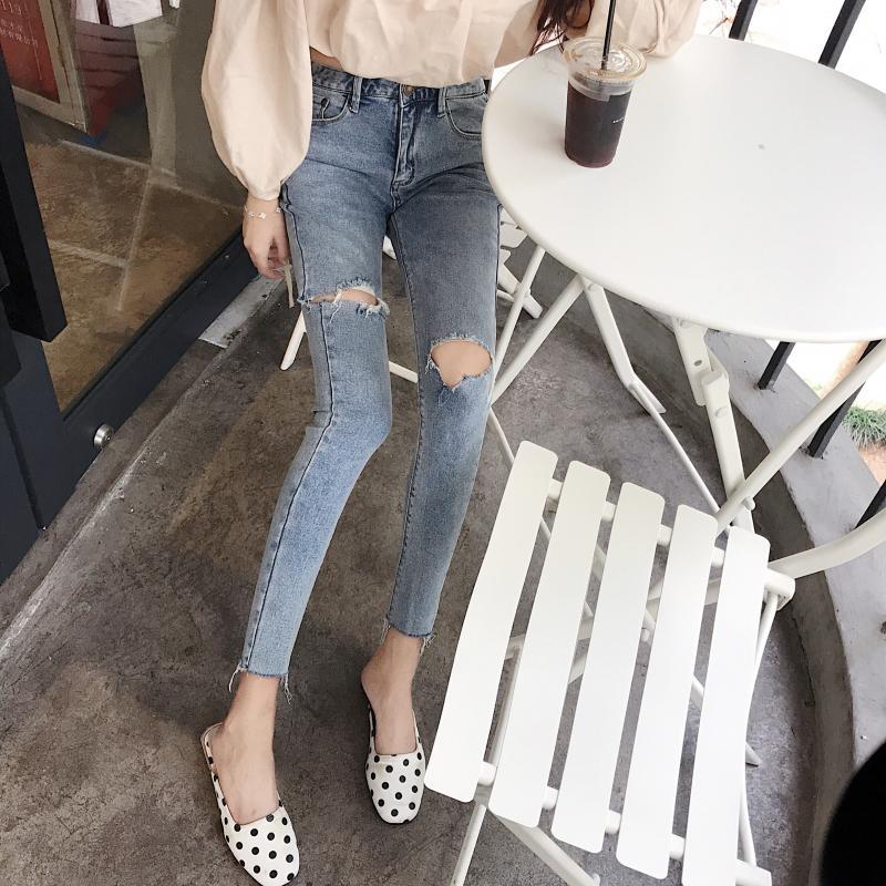 Fashion High-waisted Elastic Pierced Small Feet Retro Hong Kong-style Cropped Trousers