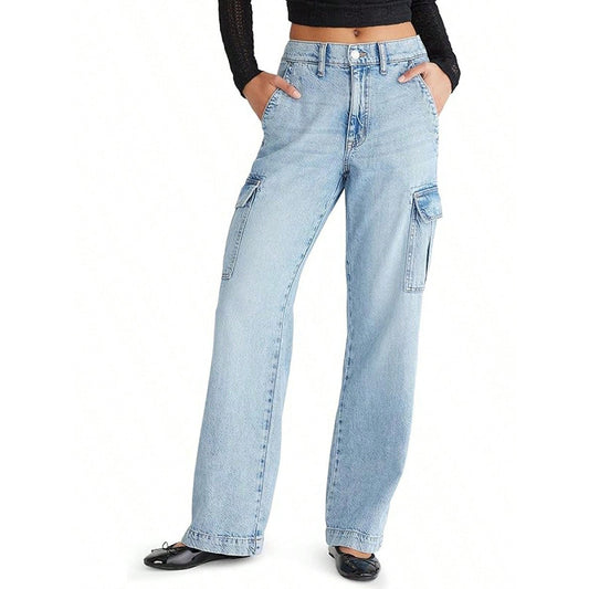 Retro Flip Large Pocket Straight-leg Jeans Dame Løse Afslappede